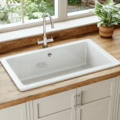 Butler & Rose Bryn XL 1 Bowl White Fireclay Ceramic Inset/Undermount Kitchen Sink - 763mm x 457mm