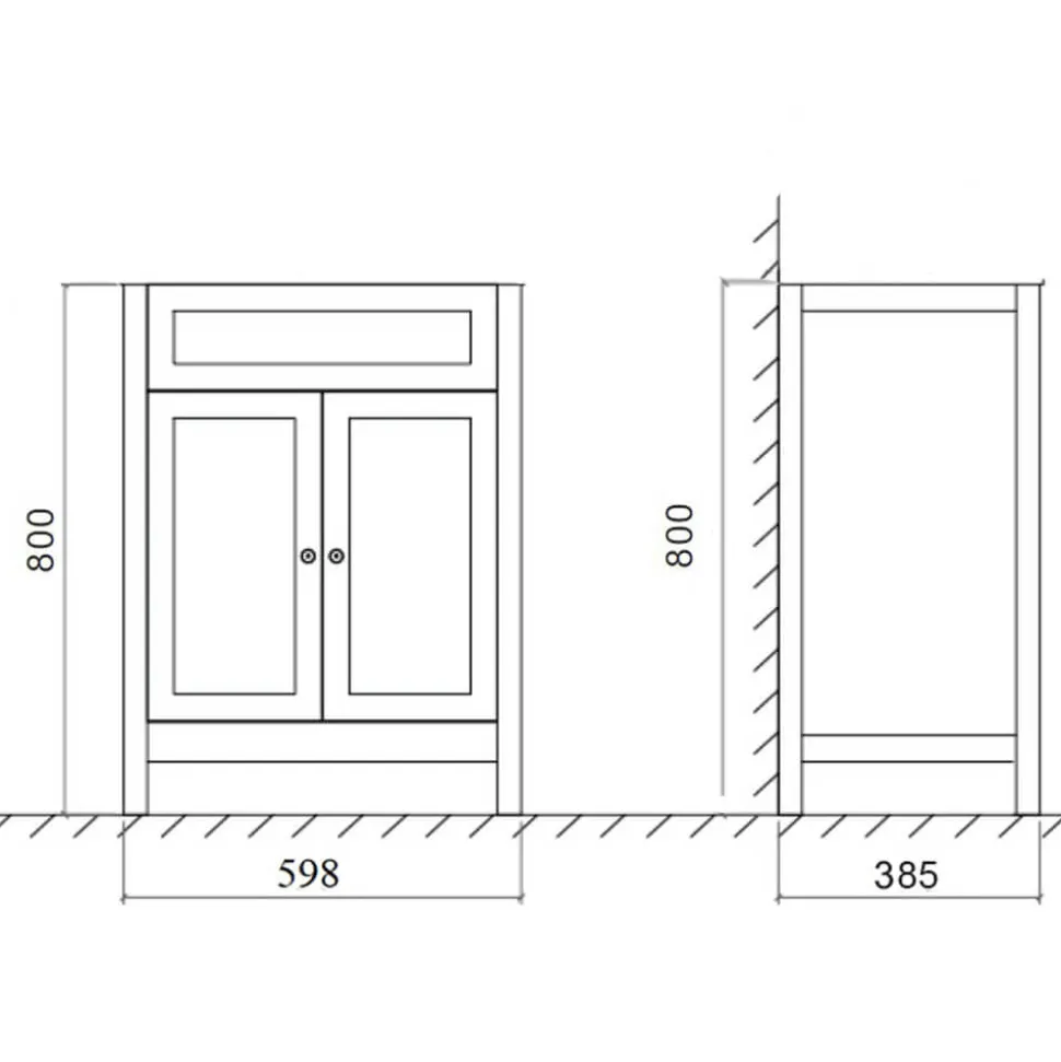 Butler & Rose Catherine 600mm Floorstanding Vanity Unit with Country Oak-Effect Countertop