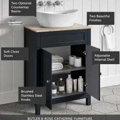 Butler & Rose Catherine 600mm Floorstanding Vanity Unit with Country Oak-Effect Countertop