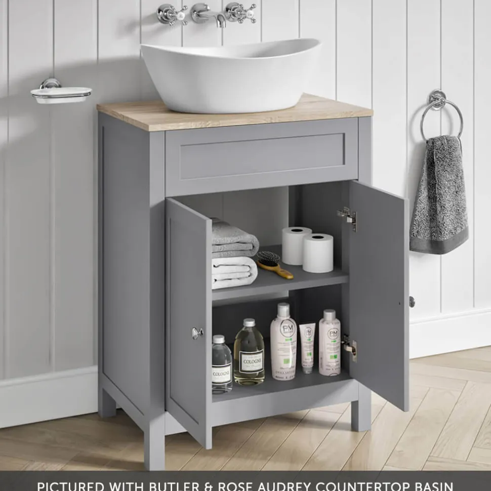 Butler & Rose Catherine 600mm Floorstanding Vanity Unit with Country Oak-Effect Countertop