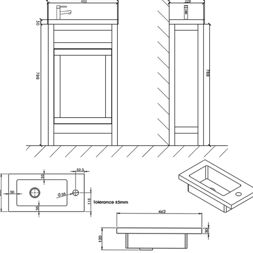 Butler & Rose Catherine Traditional 460mm Cloakroom Vanity Unit with Basin