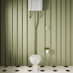Butler & Rose Catherine Traditional High Level Toilet with Pan, Cistern & Brushed Brass Flush Pipe Set