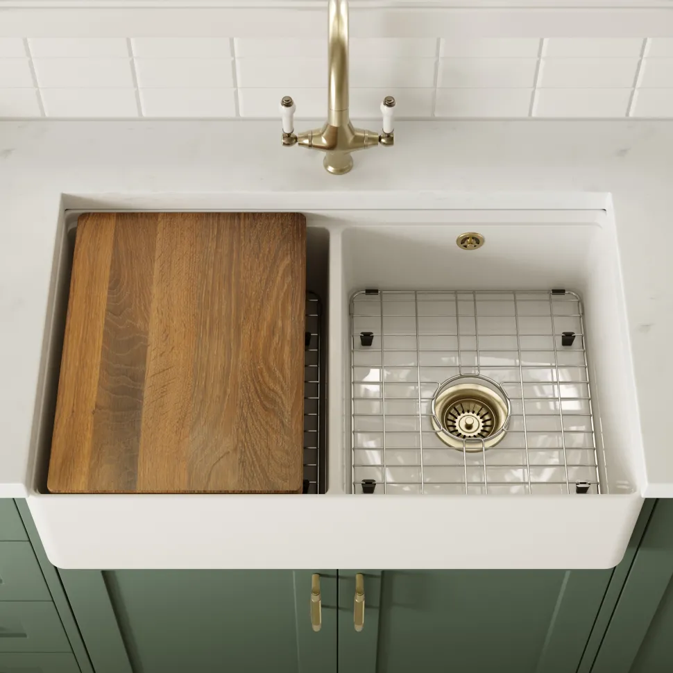 Butler & Rose Ceramic Fireclay Workstation Double Belfast Kitchen Sink & Accessories - 795 x 500mm