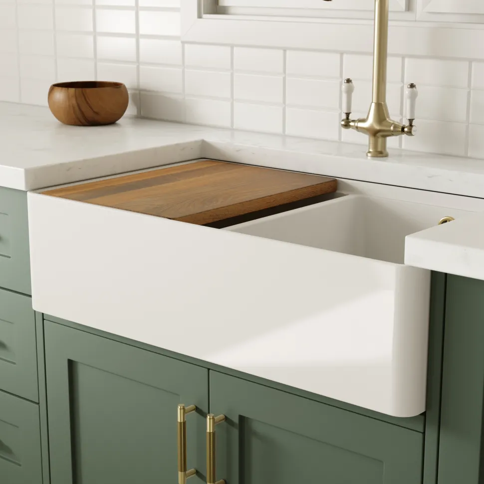 Butler & Rose Ceramic Fireclay Workstation Double Belfast Kitchen Sink & Accessories - 795 x 500mm