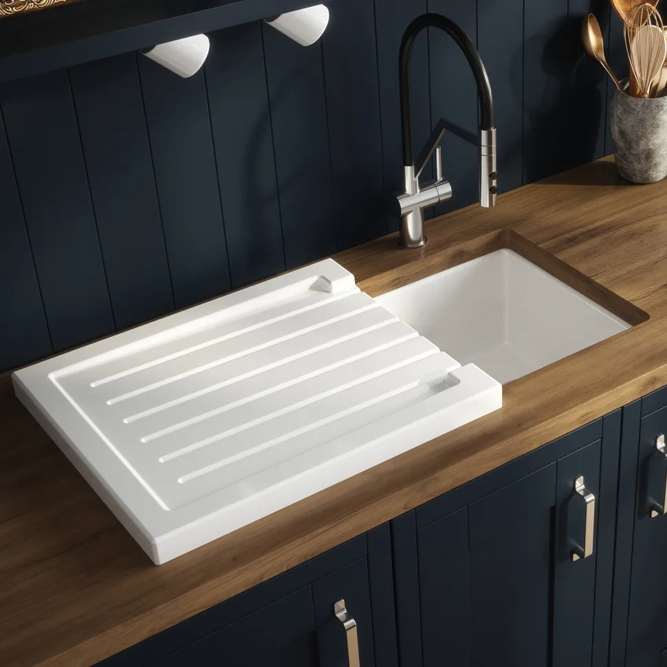 Butler & Rose Ceramic Fireclay Grooved Sink Drainer - 545 x 467mm