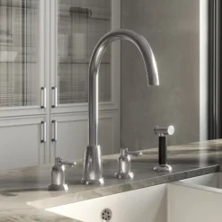 Butler & Rose Daphne 4 Hole Curved Spout Kitchen Mixer Tap with Lever Handles & Pull-Out Rinse