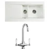 Butler & Rose Dream 1.5 Bowl White Ceramic Fireclay Kitchen Sink & Victoria Traditional Kitchen Mixer Tap