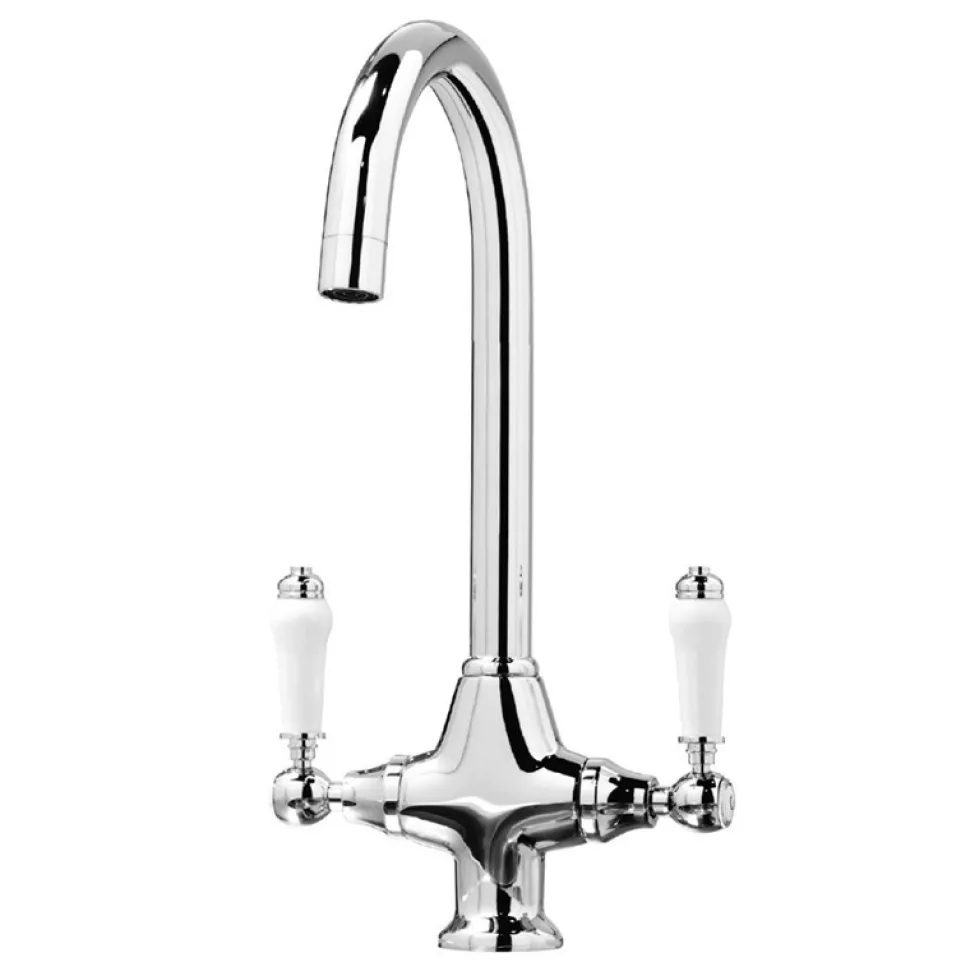 Butler & Rose Dream 1.5 Bowl White Ceramic Fireclay Kitchen Sink & Victoria Traditional Kitchen Mixer Tap