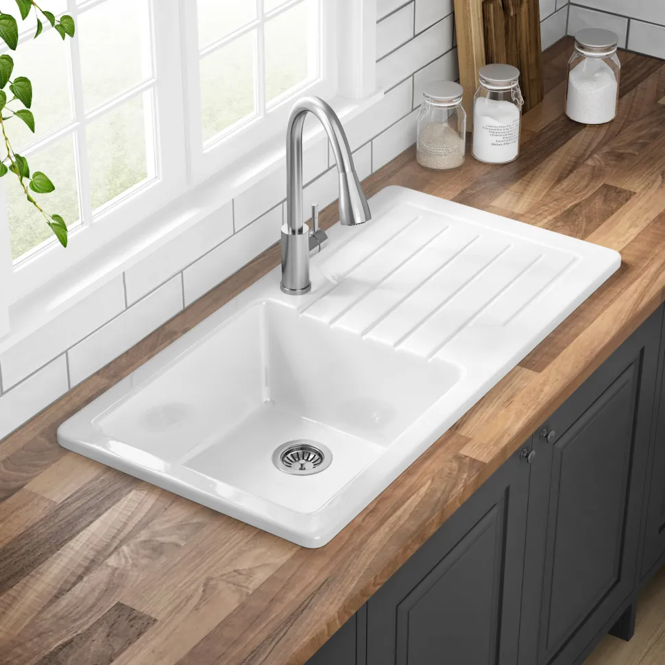 Butler & Rose Farmhouse 1 Bowl White Ceramic Kitchen Sink with Reversible Drainer - 1000 x 500mm