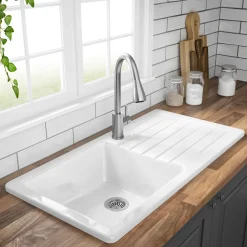 Butler & Rose Farmhouse 1 Bowl White Ceramic Kitchen Sink with Reversible Drainer - 1000 x 500mm