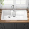 Butler & Rose Farmhouse 1.5 Bowl White Ceramic Kitchen Sink with Reversible Drainer - 1000mm x 500mm
