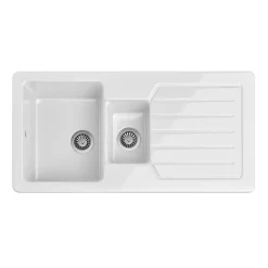 Butler & Rose Farmhouse 1.5 Bowl White Ceramic Kitchen Sink with Reversible Drainer - 1000mm x 500mm