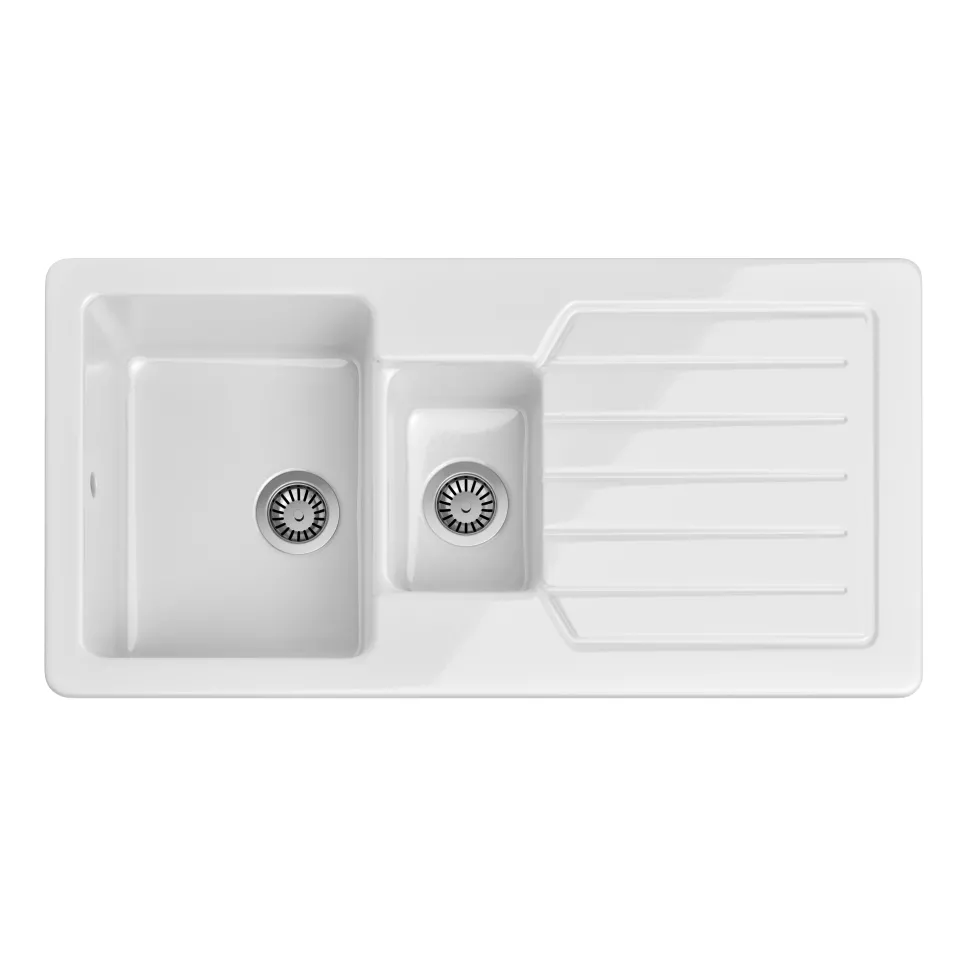 Butler & Rose Farmhouse 1.5 Bowl White Ceramic Kitchen Sink with Reversible Drainer - 1000mm x 500mm