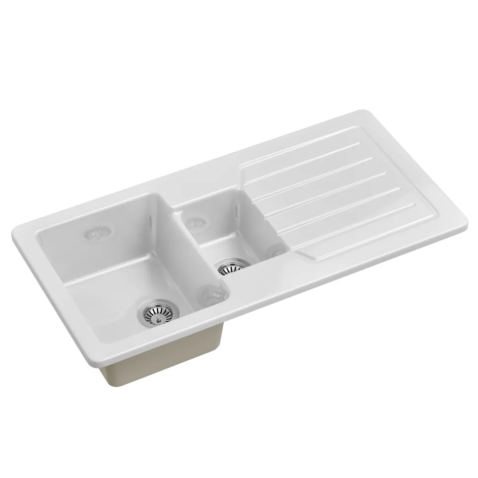 Butler & Rose Farmhouse 1.5 Bowl White Ceramic Kitchen Sink with Reversible Drainer - 1000mm x 500mm