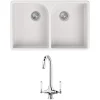 Butler & Rose Fireclay Ceramic White Double Belfast Kitchen Sink, Tap & Waste