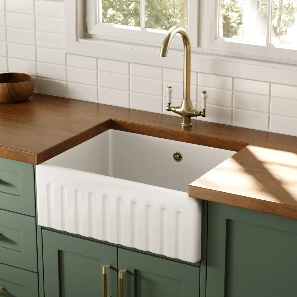 Butler & Rose Fluted Ceramic Fireclay Belfast / Butler Kitchen Sink - 595 x 450mm