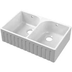 Butler & Rose Fluted Ceramic Fireclay Double Belfast / Butler Kitchen Sink - 795 x 500mm