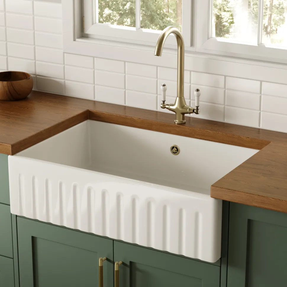 Butler & Rose Large Fluted Ceramic Fireclay Belfast / Butler Kitchen Sink - 795 x 500mm