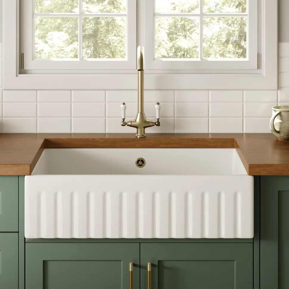 Butler & Rose Large Fluted Ceramic Fireclay Belfast / Butler Kitchen Sink - 795 x 500mm