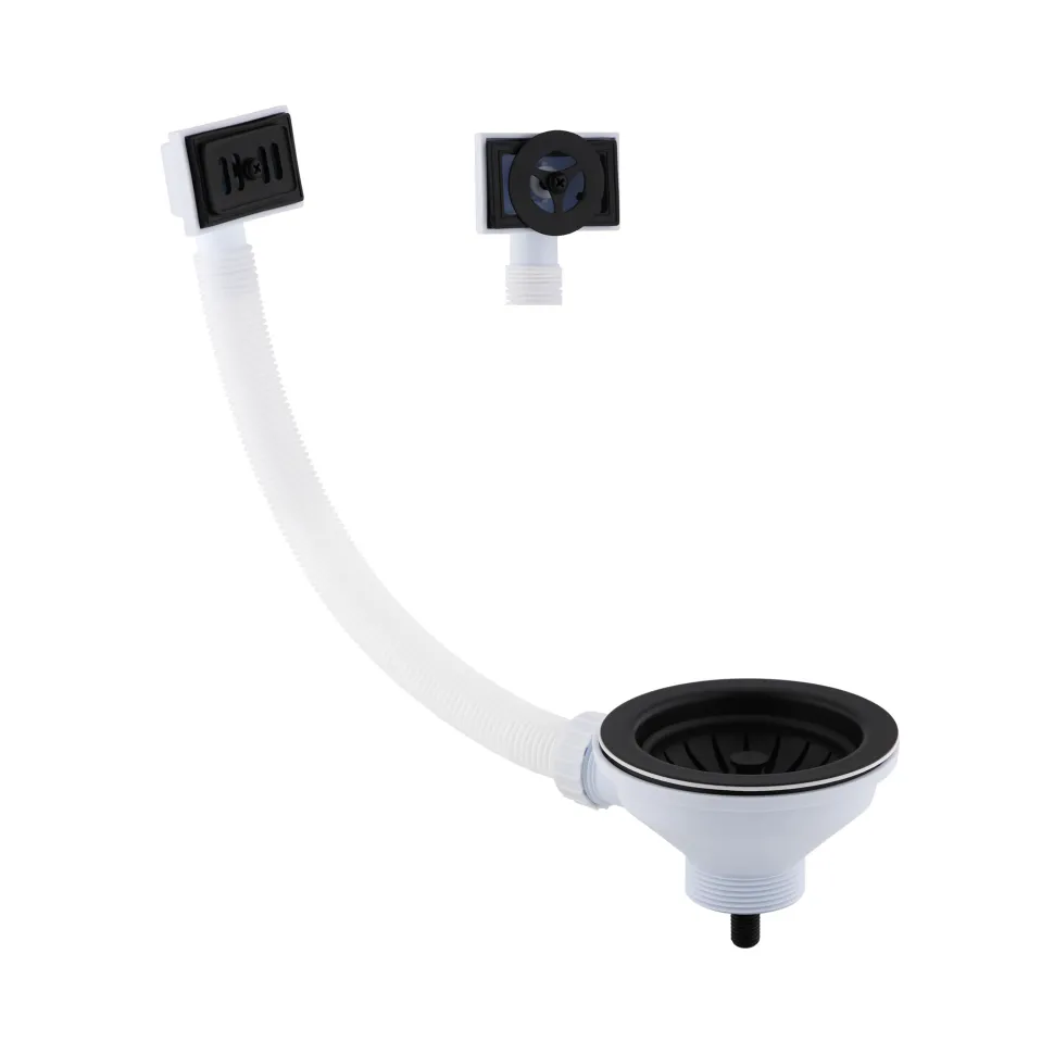 Butler & Rose 90mm Basket Strainer Kitchen Sink Waste, Overflow Pipework & Cover - Matt Black