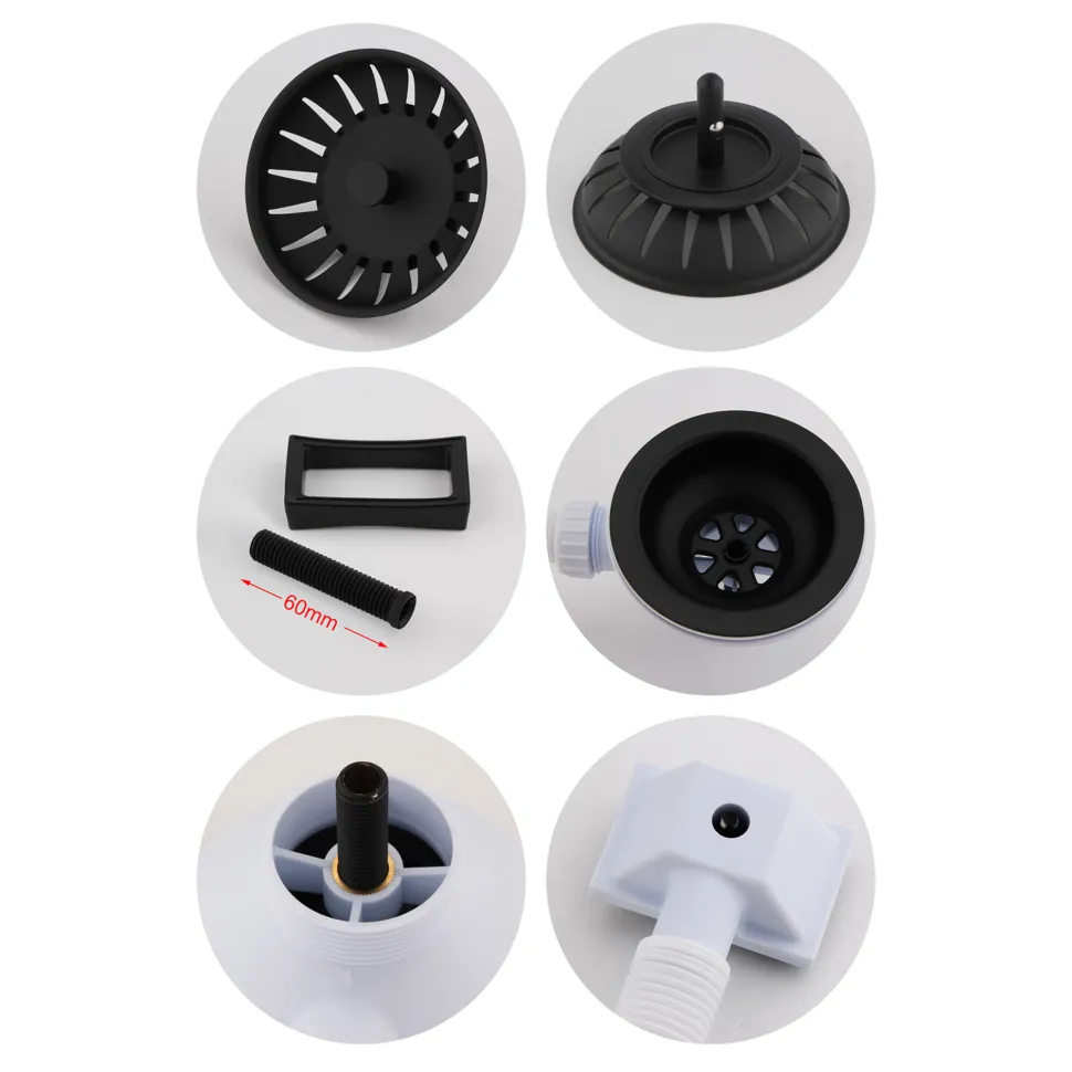Butler & Rose 90mm Basket Strainer Kitchen Sink Waste, Overflow Pipework & Cover - Matt Black
