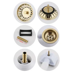 Butler & Rose 90mm Basket Strainer Kitchen Sink Waste, Overflow Pipework & Cover - Brushed Brass