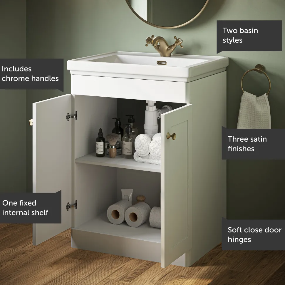 Butler & Rose Ophelia 600mm Floorstanding 2 Door Vanity Unit & Basin
