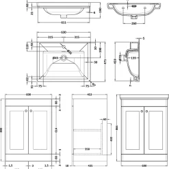 Butler & Rose Ophelia 600mm Floorstanding 2 Door Vanity Unit & Basin
