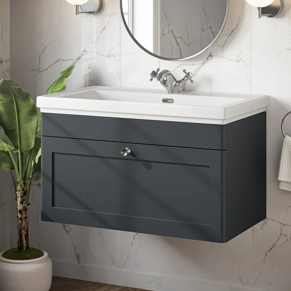 Butler & Rose Ophelia 800mm Wall Mounted 1 Drawer Vanity Unit & Basin