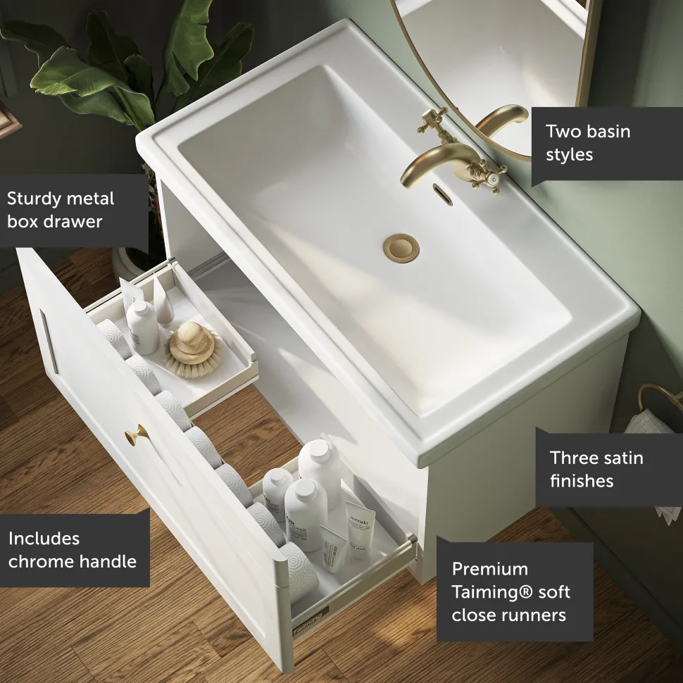 Butler & Rose Ophelia 800mm Wall Mounted 1 Drawer Vanity Unit & Basin
