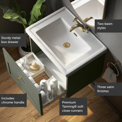 Butler & Rose Ophelia 600mm Wall Mounted 1 Drawer Vanity Unit & Basin