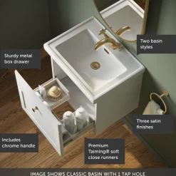 Butler & Rose Ophelia 500mm Wall Mounted 1 Drawer Vanity Unit & Basin