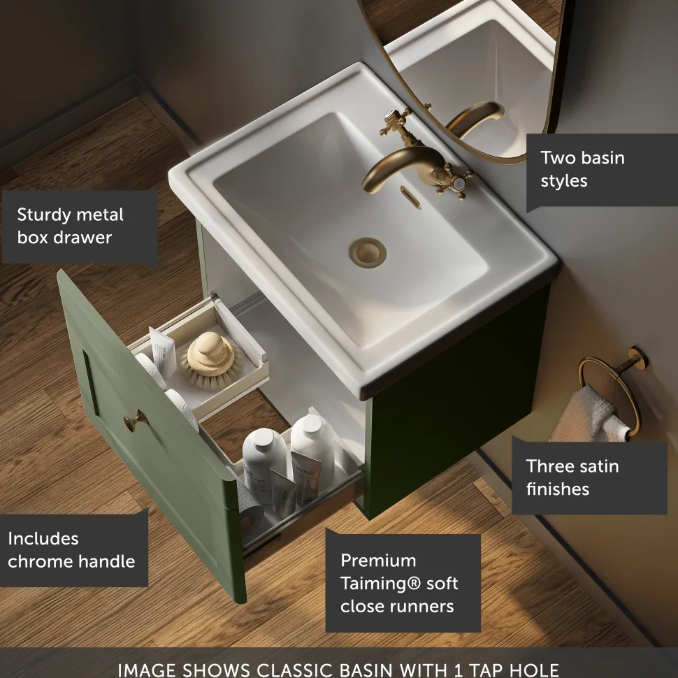Butler & Rose Ophelia 500mm Wall Mounted 1 Drawer Vanity Unit & Basin