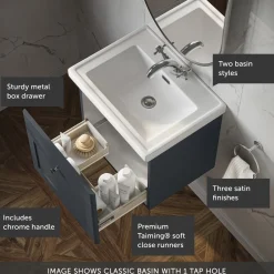 Butler & Rose Ophelia 500mm Wall Mounted 1 Drawer Vanity Unit & Basin
