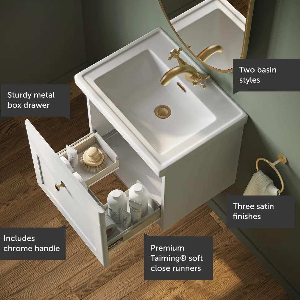 Butler & Rose Ophelia 500mm Wall Mounted 1 Drawer Vanity Unit & Basin