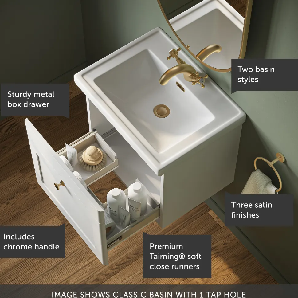 Butler & Rose Ophelia 500mm Wall Mounted 1 Drawer Vanity Unit & Basin