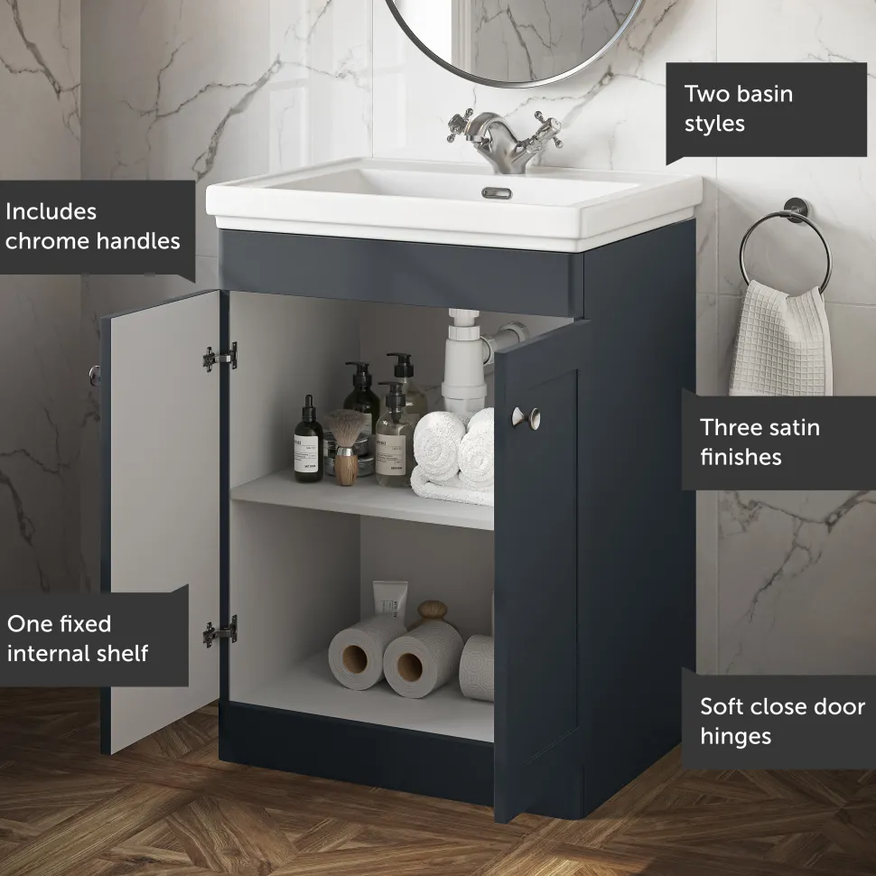 Butler & Rose Ophelia Traditional Toilet & 600mm Floorstanding Vanity Unit Bathroom Suite