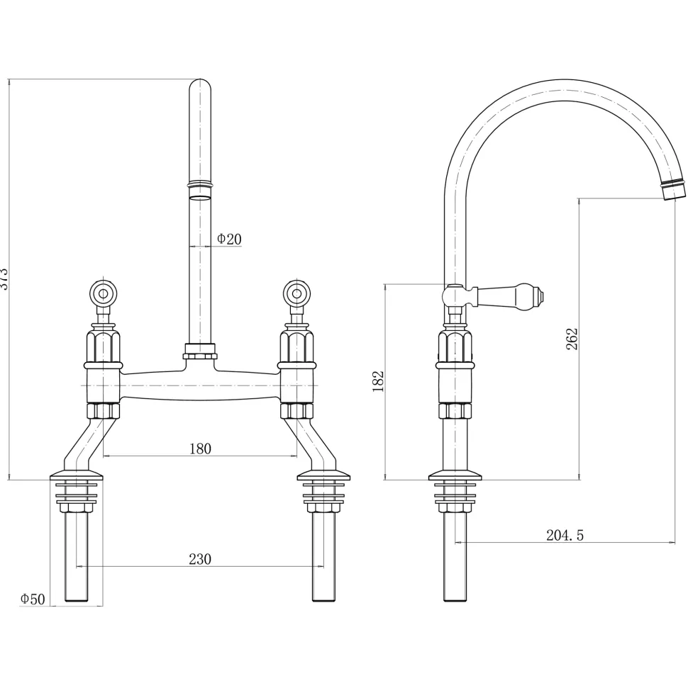 Butler & Rose Rosalyn Kitchen Bridge Kitchen Mixer Tap with Lever Handles