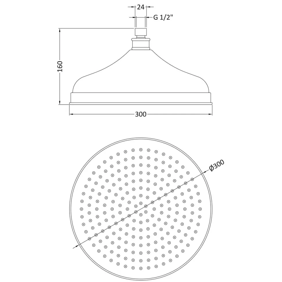 Butler & Rose Victoria 300mm Traditional Fixed Apron Shower Head & Arm