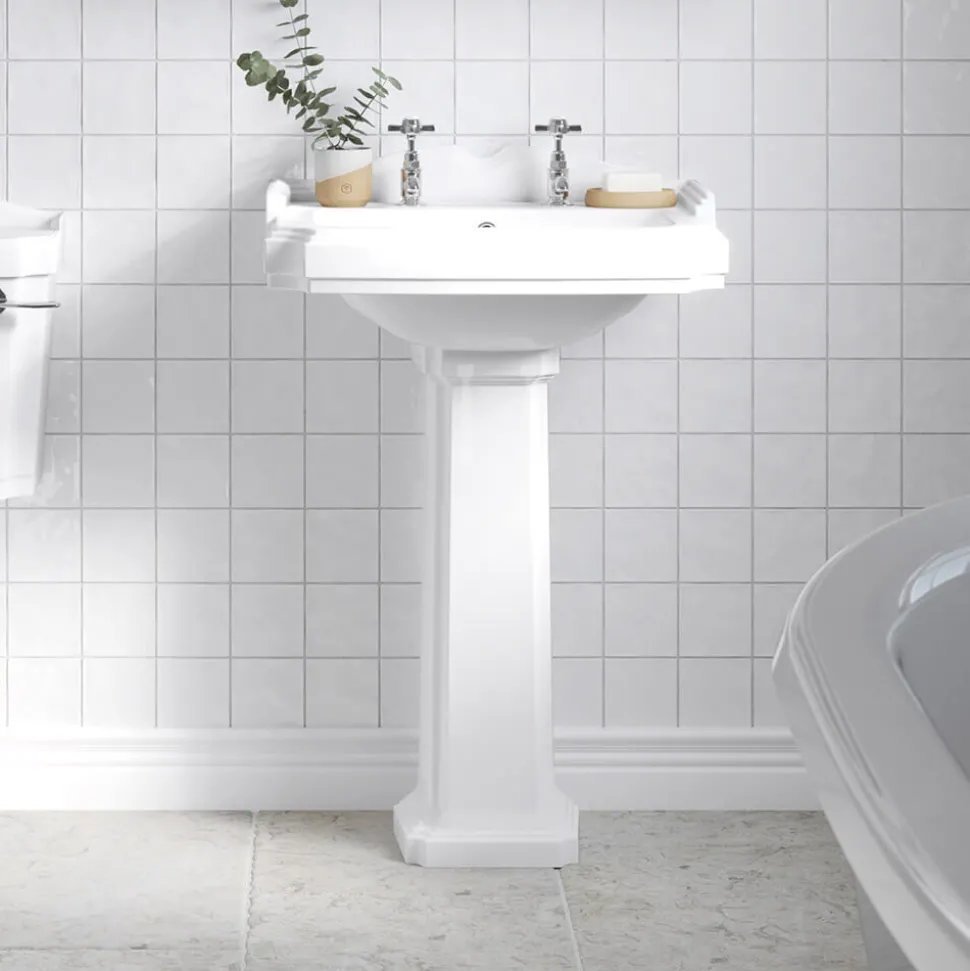 Butler & Rose Winston 580mm Full Pedestal & Basin - 2 Tap Hole