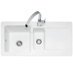 Caple Foxboro 1.5 Bowl White Ceramic Kitchen Sink with Reversible Drainer - 1000 x 500mm