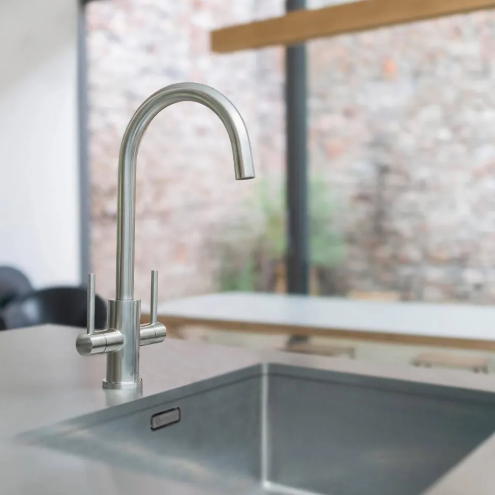Caple Lamar Twin Lever Mono Kitchen Mixer - Stainless Steel