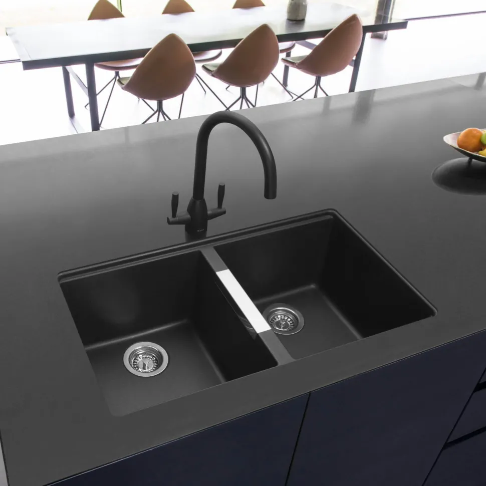 Caple Leesti 2 Bowl Undermount Granite Composite Kitchen Sink & Waste Kit - 824 x 481mm