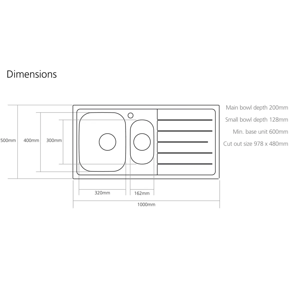 Caple Lyon 1.5 Bowl Satin Stainless Steel Sink & Waste Kit - 1000 x 500mm