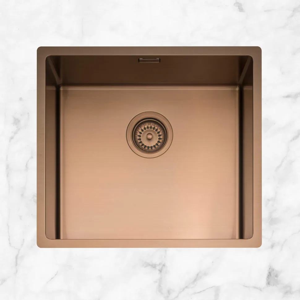 Caple Mode 1 Bowl Inset or Undermount Copper Brushed Stainless Steel Sink & Waste Kit - 490 x 440mm