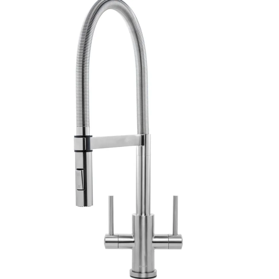 Caple Novato Twin Lever Mono Pull Out Spray Kitchen Mixer - Stainless Steel