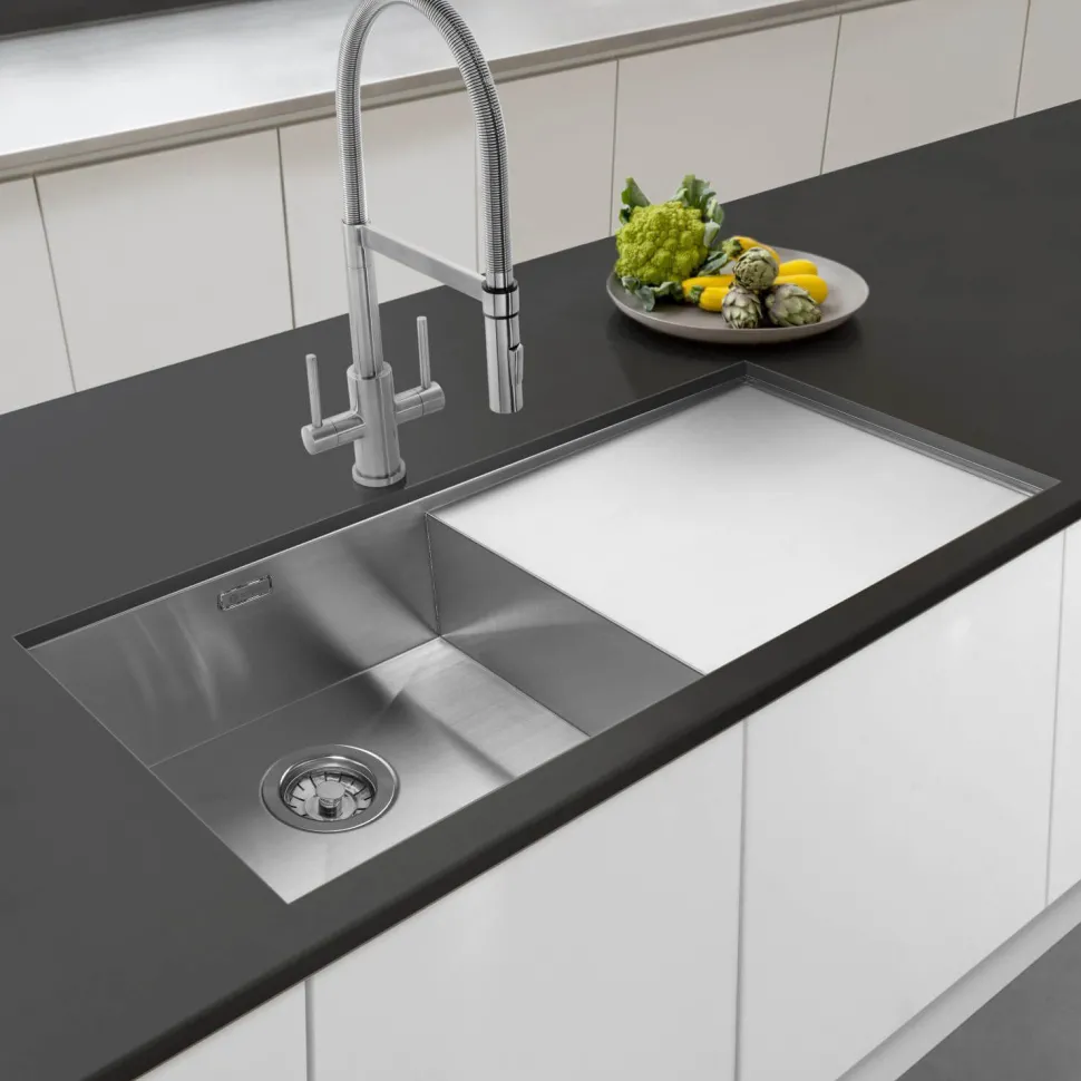 Caple Novato Twin Lever Mono Pull Out Spray Kitchen Mixer - Stainless Steel