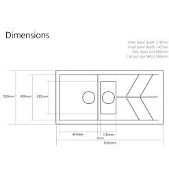 Caple Sotera 1.5 Bowl Granite Composite Kitchen Sink & Waste Kit with Reversible Drainer - 1000 x 500mm