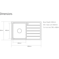 Caple Vanga 1 Bowl Satin Stainless Steel Sink & Waste Kit - 800 x 500mm