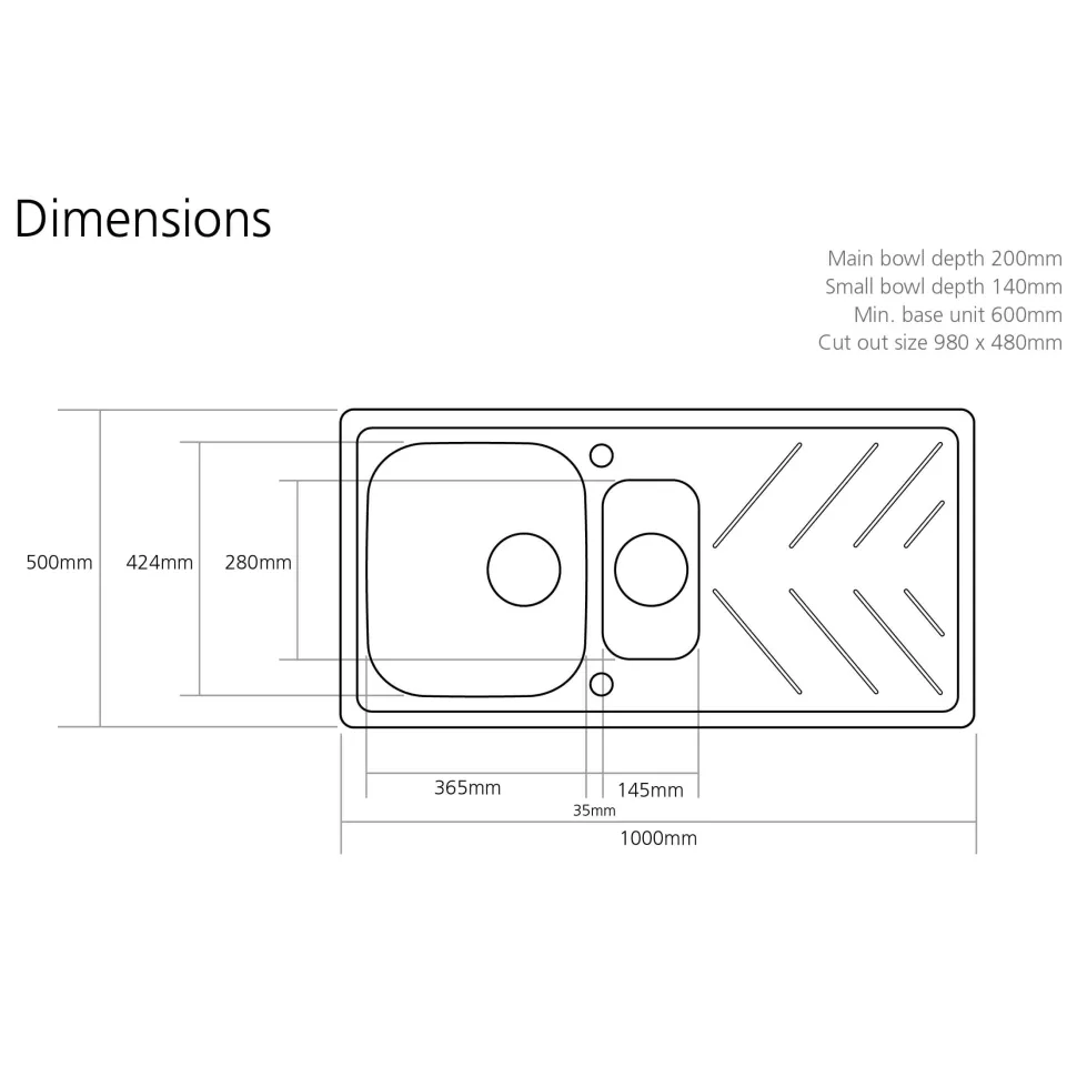 Caple Veis 1.5 Bowl Granite Composite Kitchen Sink & Waste Kit with Reversible Drainer - 1000 x 500mm